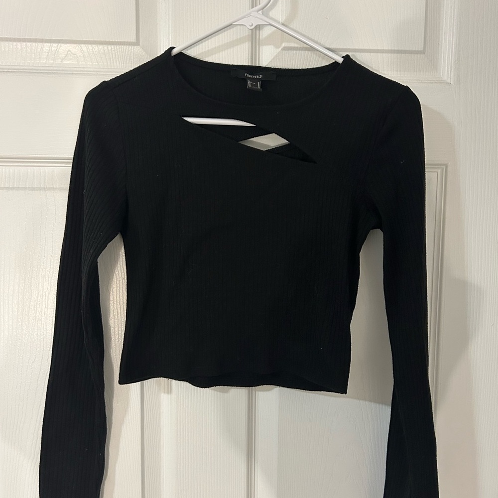 Forever 21 Black Cut-Out Long Sleeve Top
